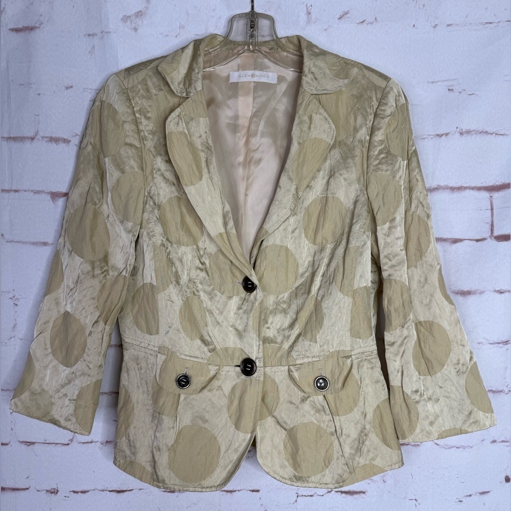 ALEXANDER 6 Celery Green Abstract Print Crinkle Safari Blazer Jacket Size 6 - Picture 10 of 15